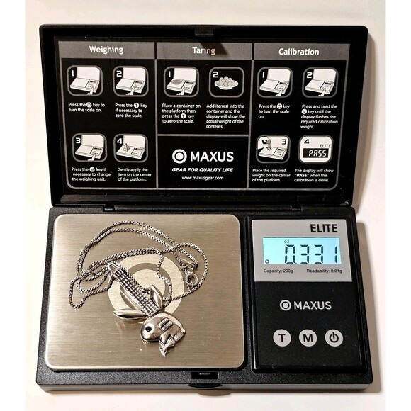 925K PLAYBOY BUNNY GUITAR PENDANT w BOX CHAIN 19" SOLID SILVER CRYSTAL EYE RARE! - Picture 11 of 14